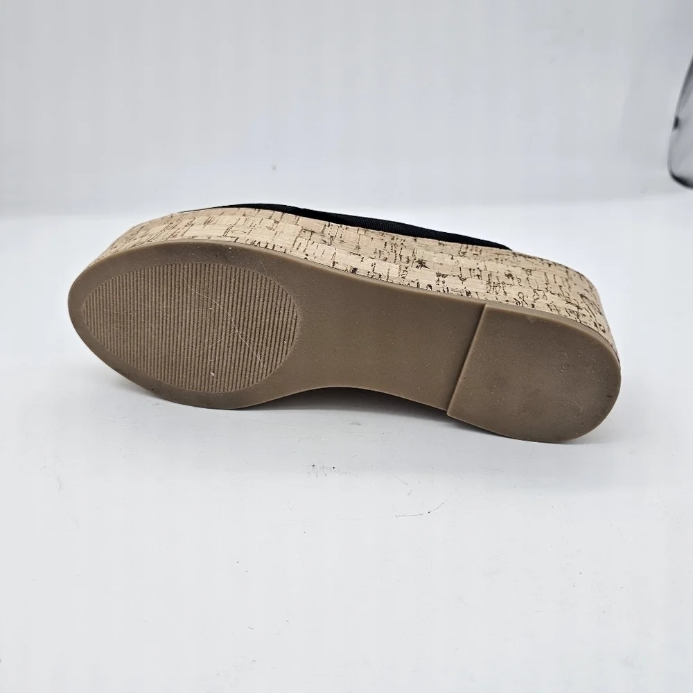 Steven Steve Madden Caly Black Sandal Cork Wedge Bottom Open Toe Black 9.5 NEW